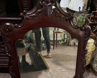 Antique Solid Mahogany Ornate Mirror