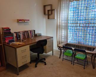 Desk is 60" long, 31" wide with handles, 29" tall