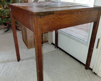 L- 24  in.    H- 26 in. Chess table with 2 storage sections for player pieces.