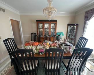 Oriental 10 seat dining room set from China solid wood, with leaf and China cabinet