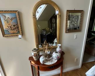 Porcelain, silver icon of Mother Mary and Christ, entry mirror