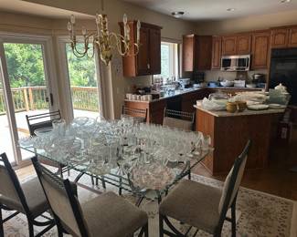 6 seating glass/iron kitchen table set, crystal, kitchen ware, table top appliances