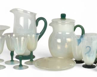 (17pc) Fry Foval Jade Green Iced Tea Set