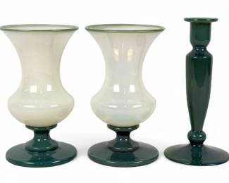 (3pc) Fry Foval Jade Green Opalescent Glass Works