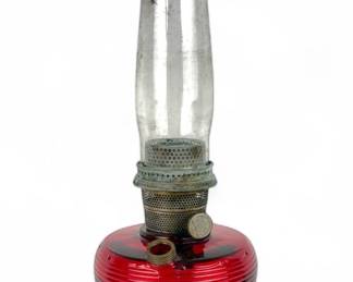 Aladdin 'Beehive' Red Glass Oil Lamp