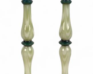 Pair Of Fry Foval Jade Green Festoons Candlestick