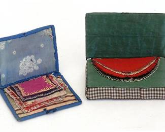 Victorian folk art pen wipes, one with note