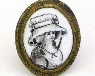 Scarce brass and porcelain curtain tieback, 18th century