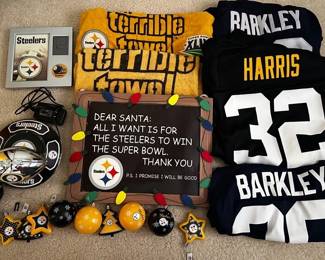 AAE025 - Pittsburgh Steelers Super Fan Memorabilia! Includes Jersey, Terrible Towels & More