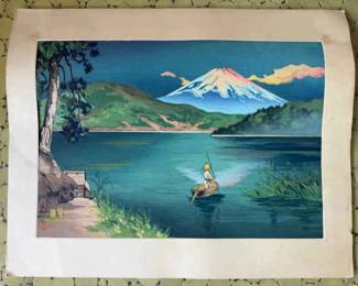 AAA089 Masao Yoshimoto "Fuji from Lake Ashi" Woodblock Print