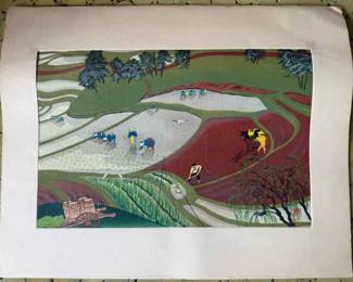 AAA093 Ohno Bakufu "Rice Planting" Woodblock Print
