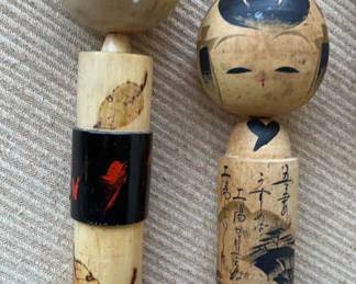AAA257- Vintage Kokeshi Hand painted Dolls Set Of 2