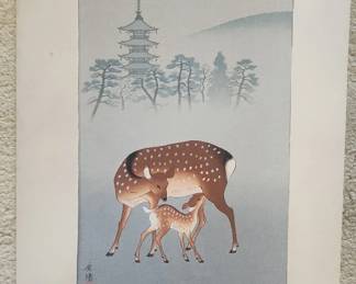 AAA099 - Koyo Omura "Deer and Fawn" First Edition Woodblock Print