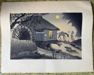 AAA094 Ohno Bakufu "Farmer and Mule" Woodblock Print