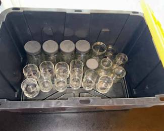 AAE425 Miscellaneous Glass Cups and Jars in Storage Container