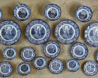 AAA020 - Large Set of 20 Collectible Vintage Liberty Blue Staffordshire Ironstone Plates