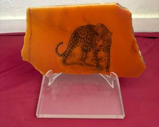 AAA032 Rare Vintage Beverly Ann Creations Cheetah on Granite w/ Display Stand