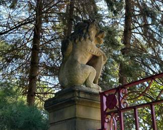 A pair of 19th century English bathstone heraldic lions.(left side)