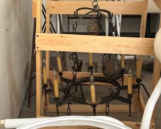 Wrought iron hanging light fixture.