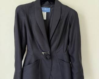 Thierry Mugler black silk tailored blazer with gold spikes and rose closure. European size 38. Made in France.