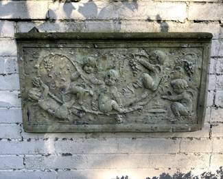 'Harvesting putti' high relief plaque imitating Vicenza stone, by Carlo Marchiori, Italy (b1937).