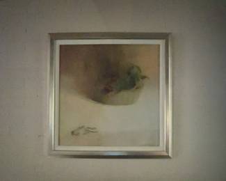 'Still Life of a Basket and a Rose' by Mario Fallani (1934 - 2014). Oil on canvas. Executed in 1988. 27.25"H x 26.5"W