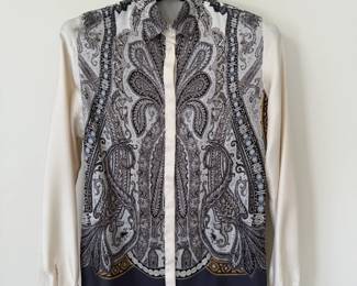 Etro cream silk blouse with paisley design. Italian size 40. Made in Italy