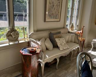 Louis XV style grey painted long bench