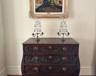 Northern European stained and carved fruitwood four-drawer bombe form chest (19th century)