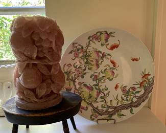 Monumental pillar candle decorated with fruit. Original design by Mar Co MAC in California. Large well-painted Chinese Famille-Rose peach blossom charger made during the Qiánlóng period. During 1736-1795. 