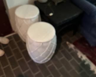 Pair of white porcelain garden stools.
