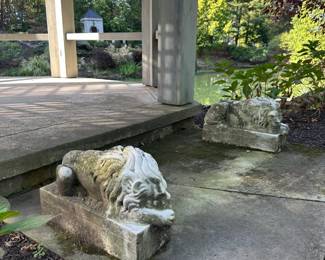 Pair of white Carrara marble  recumbent lions