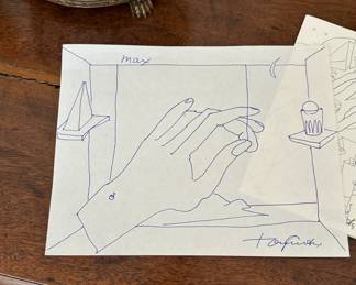 Another original drawing by Tony Curtis using a blue pen on white paper.