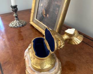 Opened gilt bronze table casket modelled by Dominique Alonzo, France (active 1910-1930). 