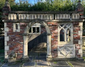 Front facade of neo-gothic folly based on a 17th century English model.