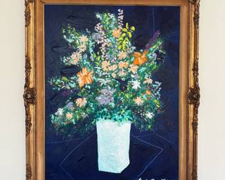 'Evening Bouquet' by Tony Curtis (1925 - 2010). Acrylic on canvas. 40" H x 30" W