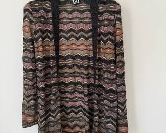 M Missoni knit long cardigan. Black, orange, pink, gold lurex. Size 4.