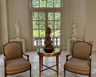 A pair of Louis XVI style beech fauteuils