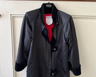 Givenchy red quilted lined  coat. Water repellent fabric with black velvet details. European Size 38