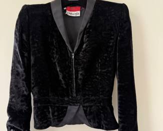 Valentino Night for Martha Park Ave black velvet lady's tuxedo jacket with black silk details. European size 38. Made in Italy.