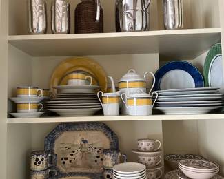 Multiple parcial dinner sets by Philippe Deshoulieres, Patrick Frey, Molly Dallas, Laura Ashley etc.