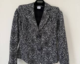 Armani Collezioni black and white zebra print cotton knit blazer. Size 4. Made in Italy