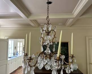 Louis XV-style gilt-metal and rock crystal six-light chandelier