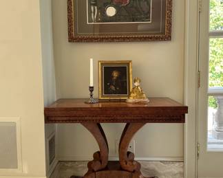Regency-style burl-walnut and sting-inlaid fold-top games table,