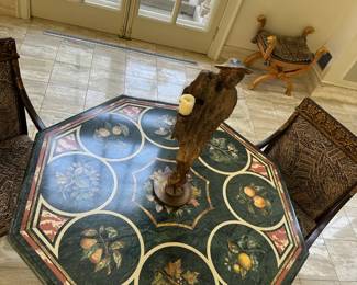 Detail of green marble table.