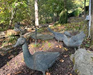 ‘Group of Geese’ by Lloyd Le Blanc (b.1940) Bronze with verdigris patina. 22”H and smaller. 