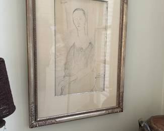 "Portrait of Lunia Czelowska," Amedeo Modigliani (1884-1920) pencil on buff paper