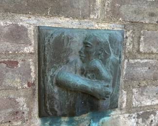 'Mutter Schützt ihr Kind II' by Kathe Kollwitz (1867 - 1945). Bronze with verdigris patina. 8" Sq.