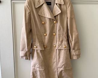 Rena Lange trench coat from Neiman Marcus. Gold sunburst buttons. 