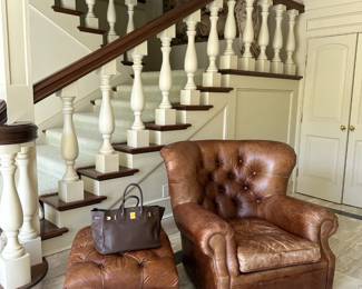 Leather Chair and Ottoman 